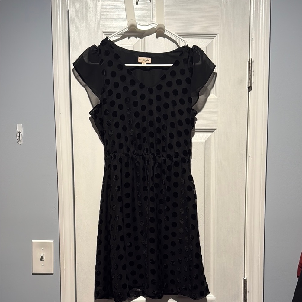 Maison Jules Black Dress with Velvet Polka Dots